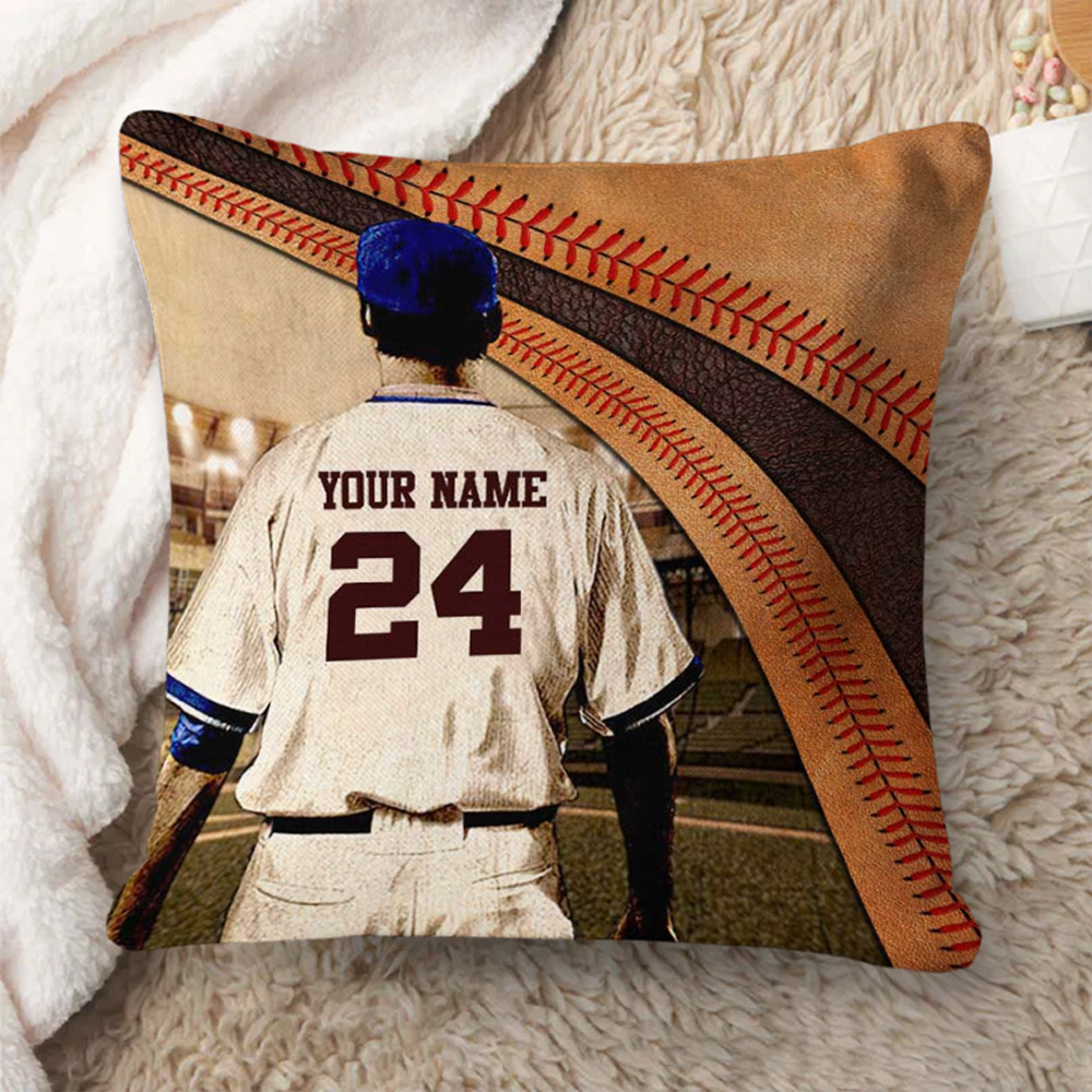 Personalized Baseball Theme Throw Pillow with Custom Name, Jersey Number, and Dynamic Design