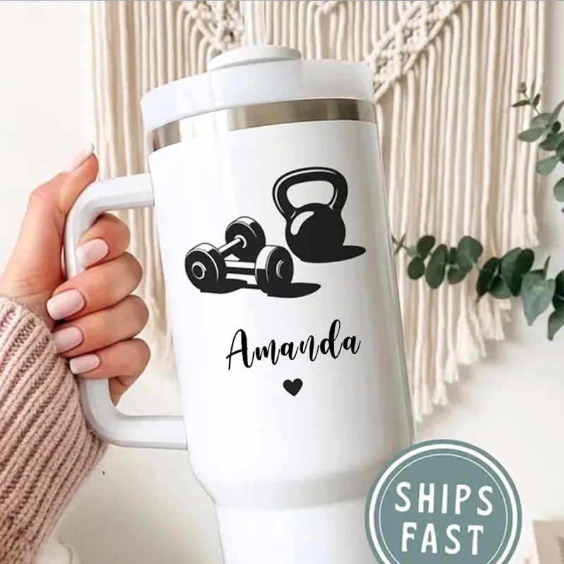 Personalized Barbell Workout Tumbler Lifting Girl Water Bottle Muscle Mommy Gift for Gym Lovers