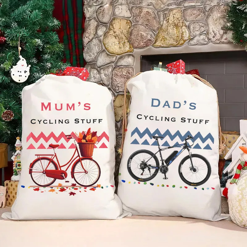 Personalized Merry Christmas Sack Family Christmas Gift Wrap Bag Personalized Cycling Kit Sack Cotton Sports Bag Gift for Cyclist Bicycle Biker Riding Lovers