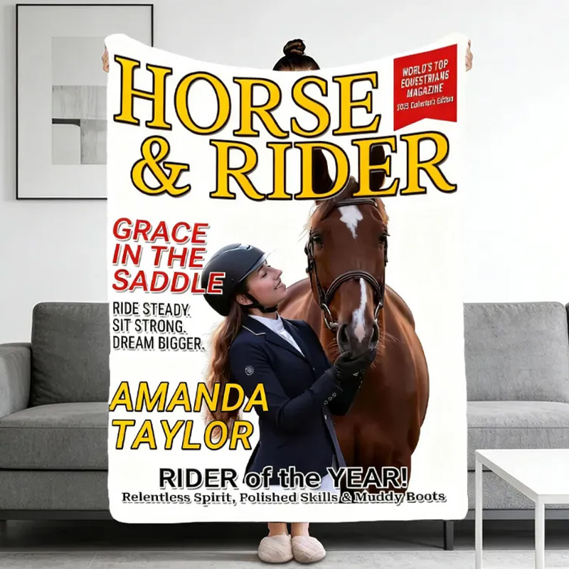 Personalized Custom Photo Magazine Cover Blanket Equestrian Gifts for Riding Lovers Equestrian Lovers
