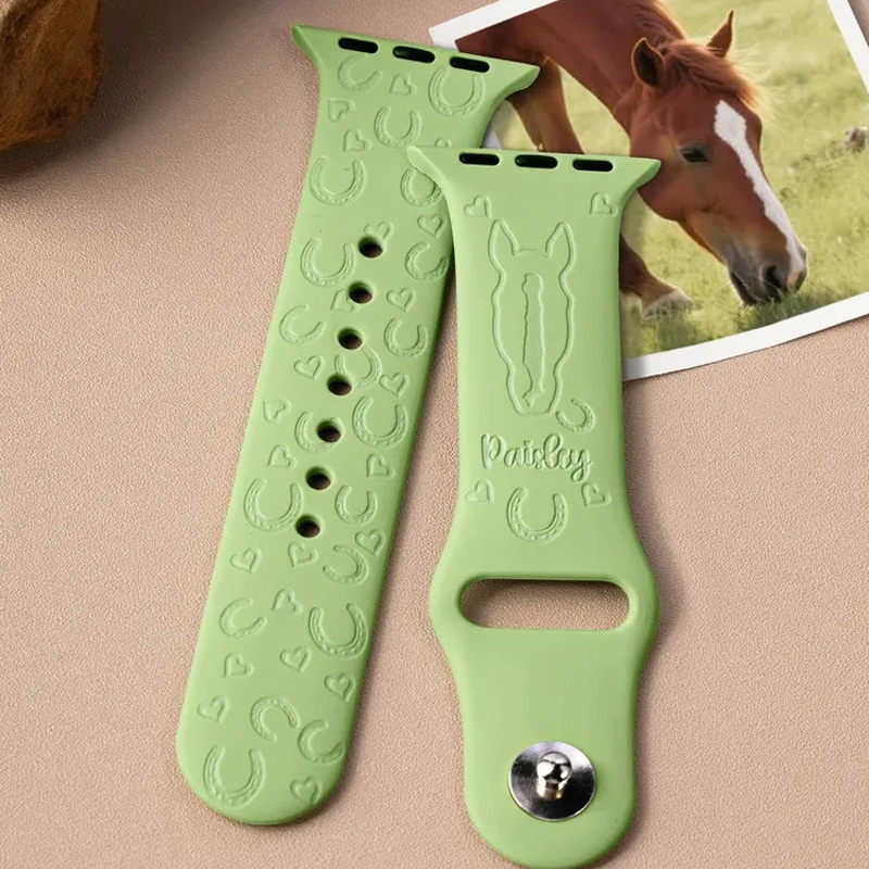 Personalized Engraved  Horse Face Silhouette Avatar Silicone Multicolor Watch Band for Equestrian Riding Lovers