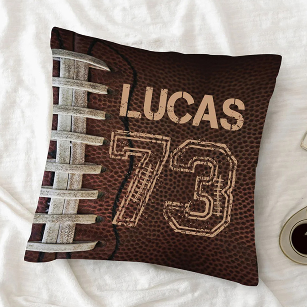 Personalized American Football and Rugby Design Throw Pillow with Custom Name and Number