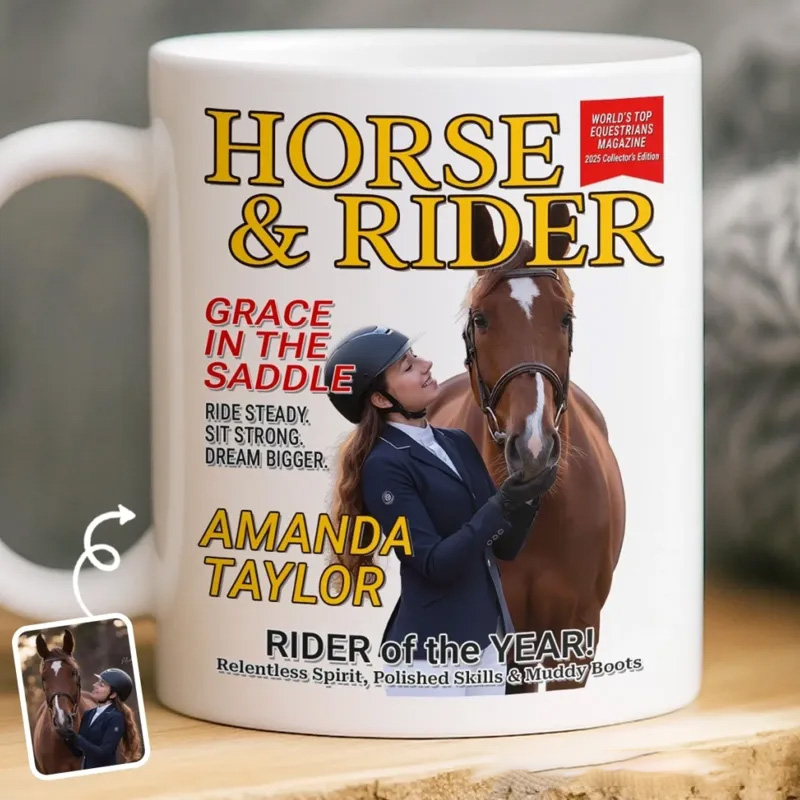 Personalized Custom Photo Magazine Mug Equestrian Mug Gifts Coffee Cup Bicycle Tea Cup Riding Ceramic Mug Gift for Riding Lovers Equestrian Lovers