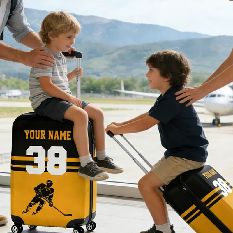 Personalized Hockey Luggage Cover with Custom Name Number and Colors for traveling and Hockey Lovers
