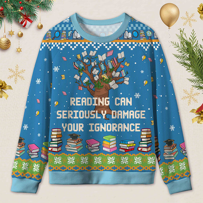 Personalized Funny Library Ugly Sweater Holiday Gift for Book Lovers
