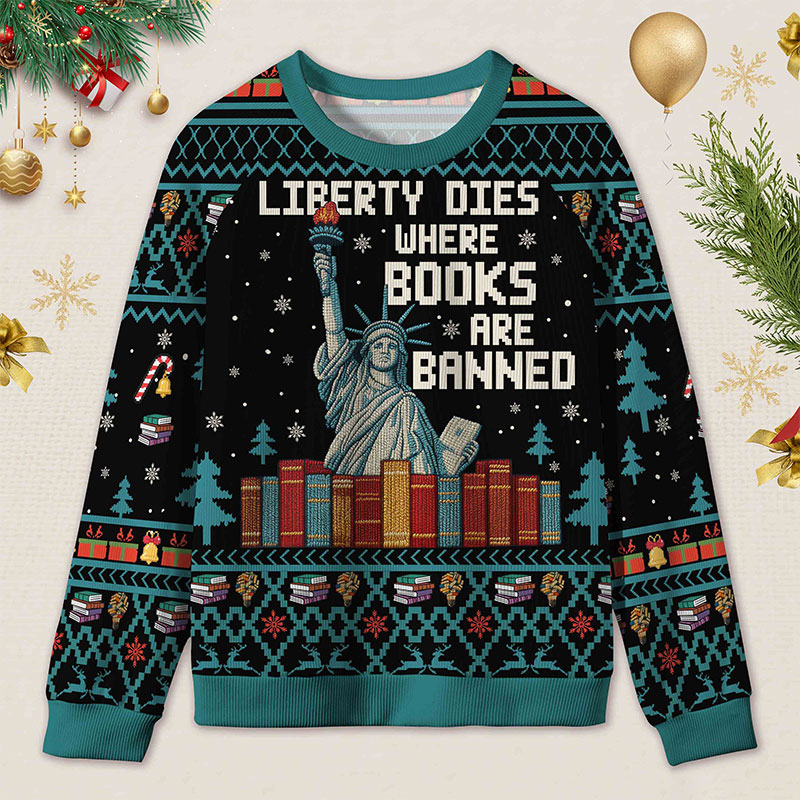 Personalized Freedom to Read Defiant Ugly Sweater Holiday Gift for Book Lovers