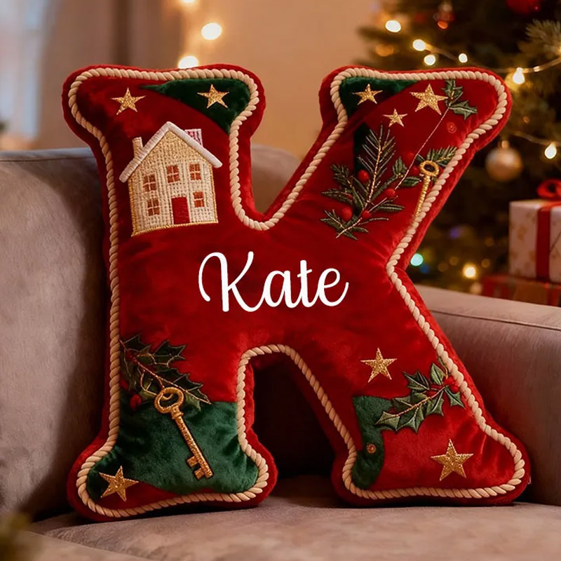 Personalized Christmas Letter Pillow Custom Name Festive Holiday Decor Cozy Home Accent Soft Cushion with Seasonal Graphic 3D Print Christmas Gift