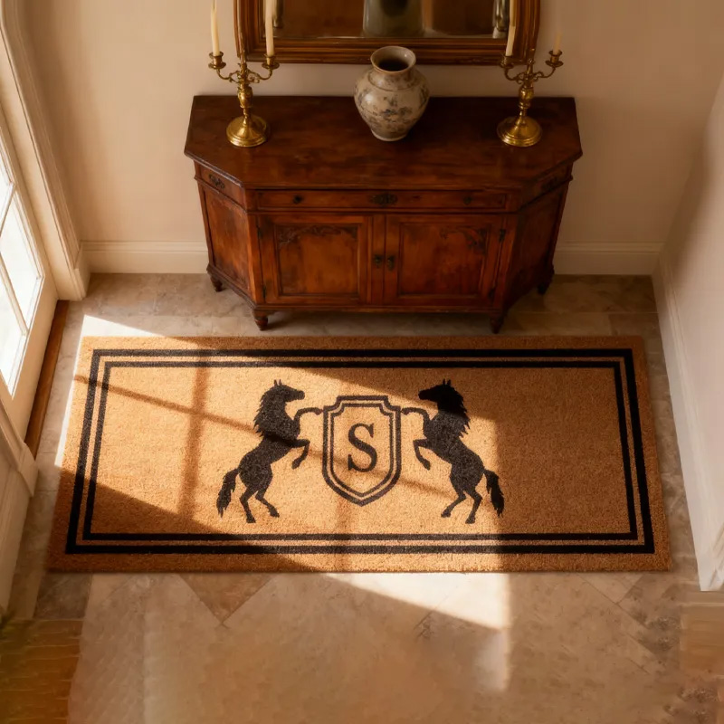 Personalized Rugs Riding Doormat Custom Name Festive Horse Deco rHorse Crest Doormat Equestrian Ranch Decor for Riding Lovers Equestrian Lovers