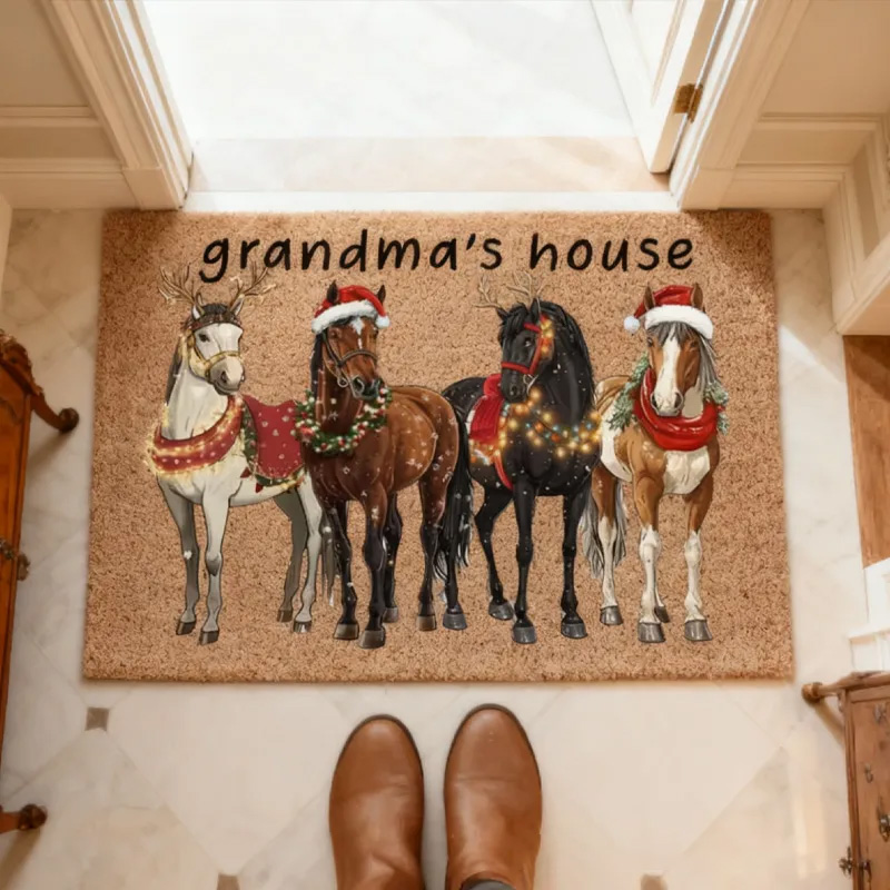 Personalized Doormat Riding Floral Doormat Floral Horse Custom Name Festive Flower Decor with French Countryside Gifts Doormat for Family for Riding Lovers Equestrian Lovers