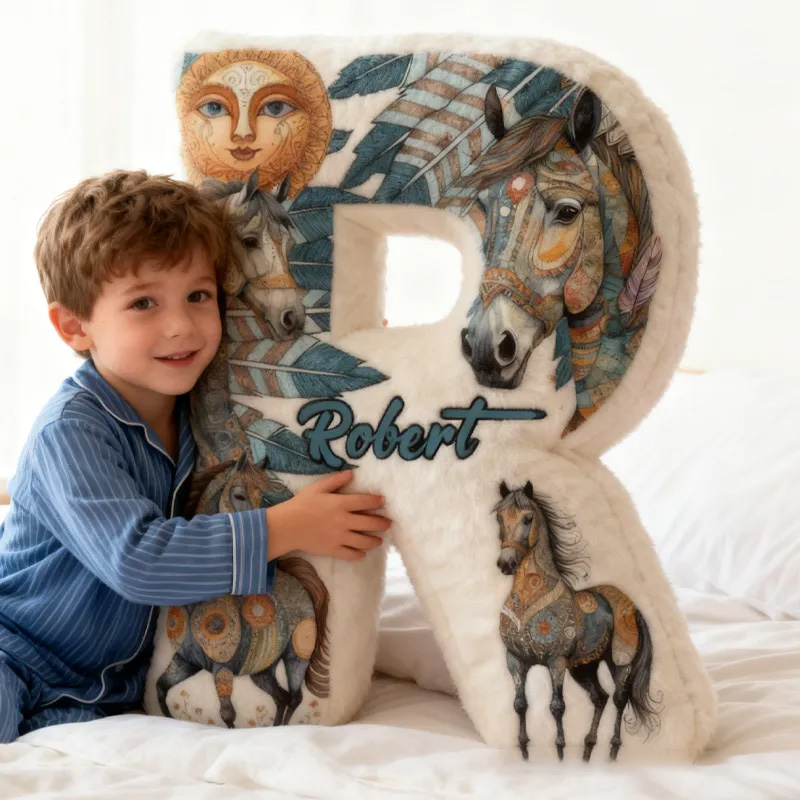 Personalized Riding Feather Letter Pillow Horse Custom Name Festive Decor with French Countryside Gifts for Family Graphic 3D Print for Riding Lovers Equestrian Lovers
