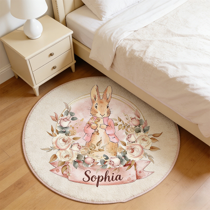 Personalize Cute Rabbit Cross Rug with Custom Name Room Decor Religious Rug Christian Gift Easter Gift for Kids