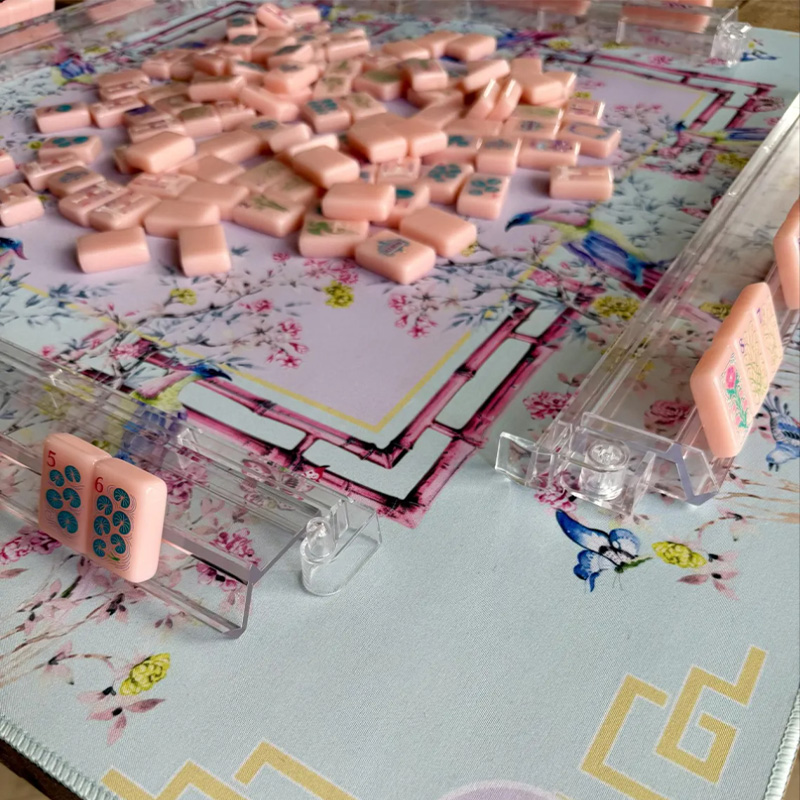 Personalized Floral Bird Mahjong Mat – Classic Asian-Inspired Design with Gold Accents Gift for Mahjong Lovers