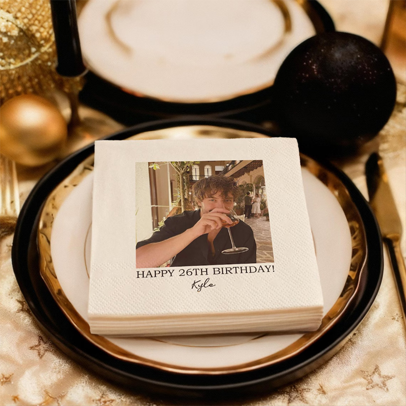 Personalized Cocktail Napkins for Birthday Party Decor Happy Birthday Napkins For All Ages Custom Photo Napkins with Text