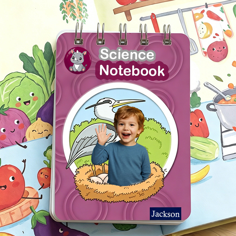 Personalized Kids Science Workbook Photo Cover Dino Skeleton Lab Experiment Classroom Back To School Study Notebook