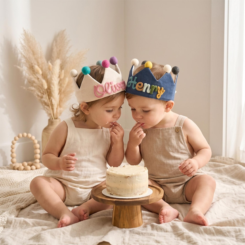 Personalized Linen Birthday Crown Handmade Kids Party Hat Keepsake for First Birthday Party