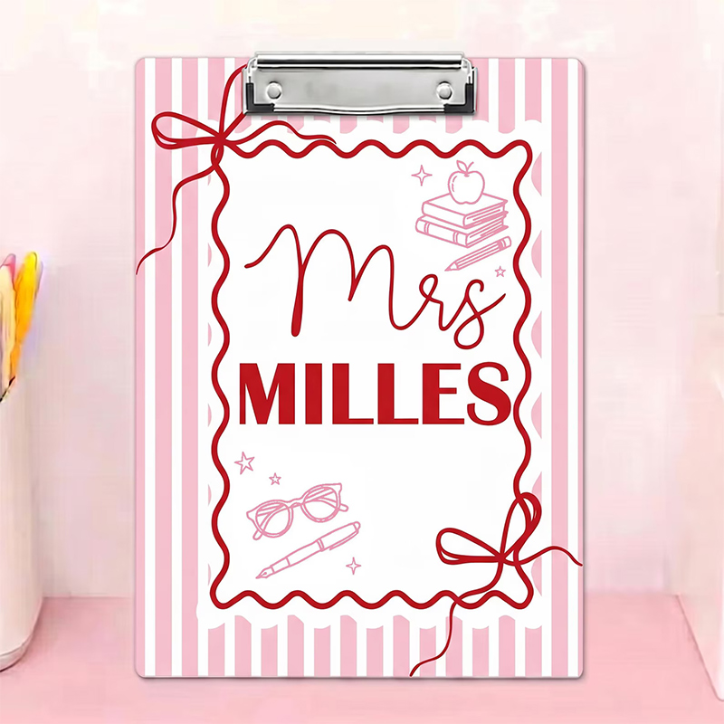 Personalized Teacher Clipboard with Ribbon Frame Striped Clipboard Cute Classroom Gift Teacher Appreciation Gift School Office Supplies 