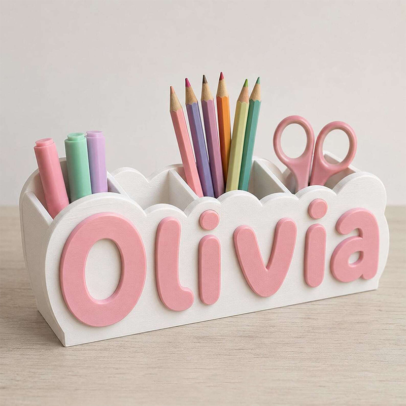 Personalized Name Pen Holder Desk Organizer 3D Printed Pencil Holder Kids Room Decor