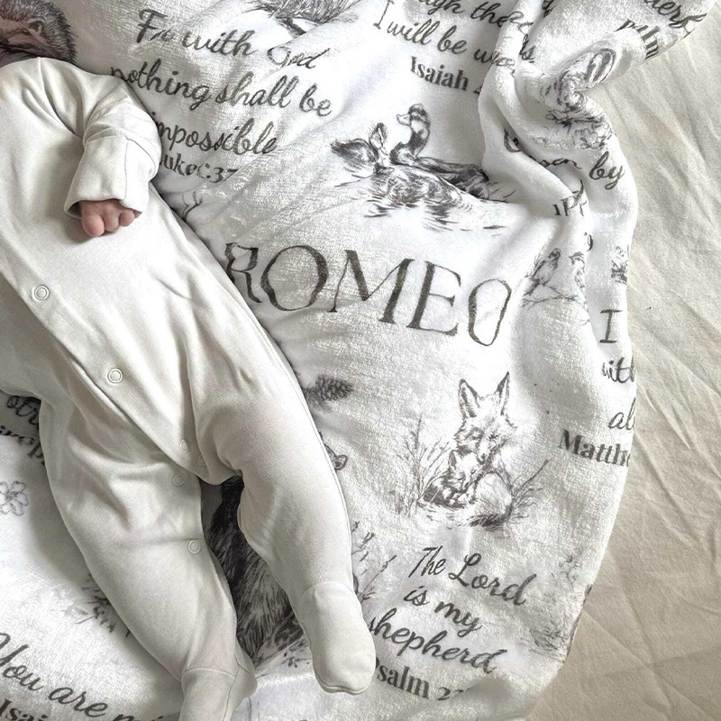 Personalized Bible Verse Blanket Christian Baby Gift Newborn Receiving Blanket Gift for Baptism Woodland Blanket Custom Christian Nursery Decor Gift