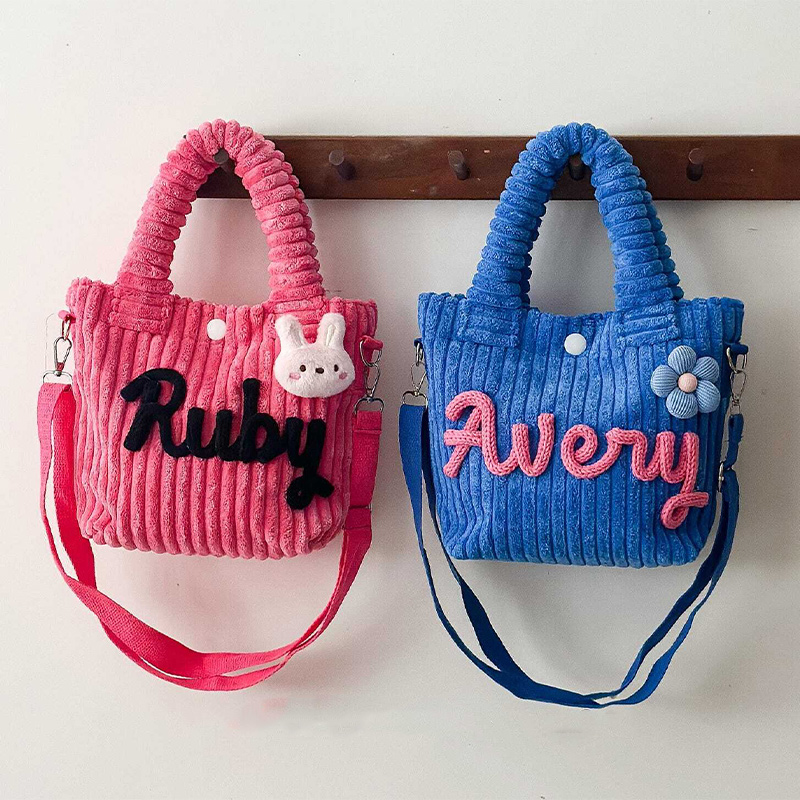 Personalized Toddler Purse with Cute Charm Custom Name Corduroy Kids Crossbody Bag Preschool Daycare Bag