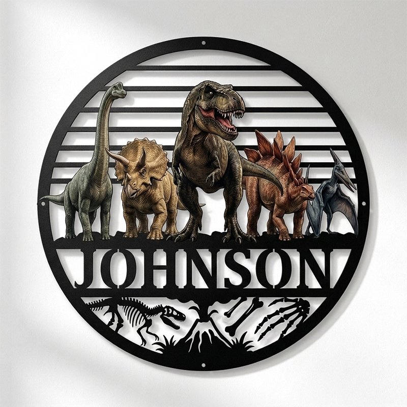 Personalized Dinosaur Metal Wall Sign Dinosaur Name Room Wall Decor Bedroom Sign