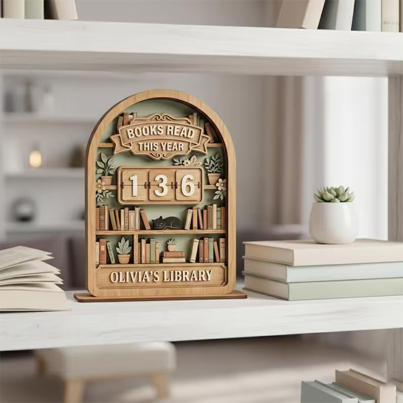 Personalized Reading Counter Vintage Wooden Book Tracker Sign Library Gift for Book Lovers