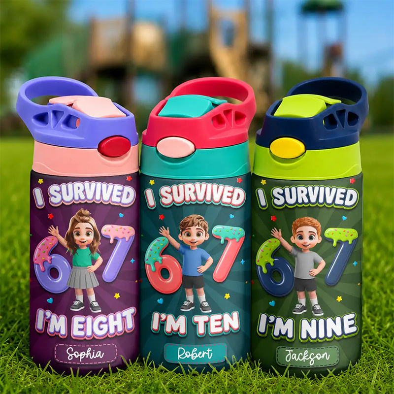 Personalized Insulated Water Bottle With Straw I Survived Six Seven Funny Slang