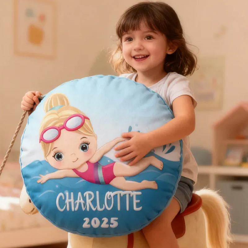 Personalized Girls Swimming Pillow Throw Pillow Graphic 3D Print Swimming Fitness Decoration Pillow Exercise Sport Pillow Female Swimmer Holiday Gift Custom Swim Pool Keepsake for Kids or Teens 