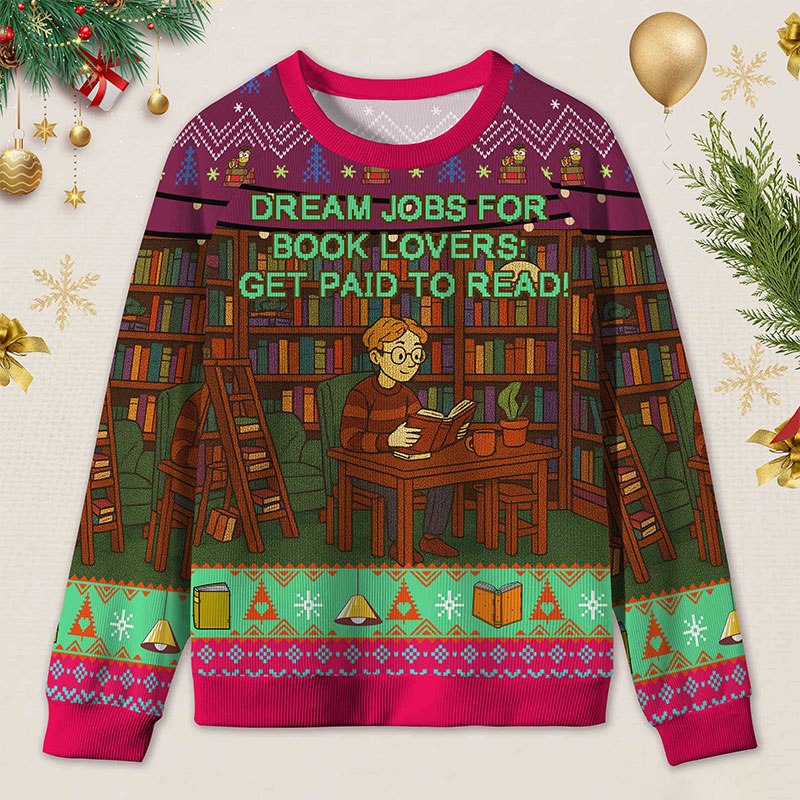 Personalized Library Interpretation Ugly Sweater Holiday Gift for Book Lovers