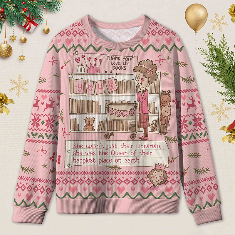 Personalized Heartwarming Librarian Compliments Ugly Sweater Holiday Gift for Book Lovers