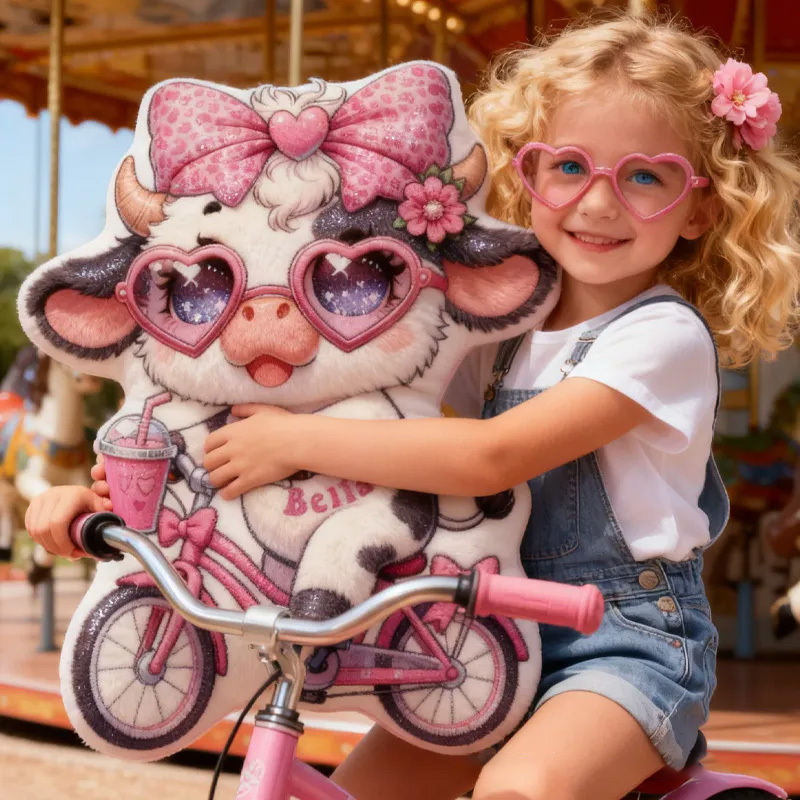 Personalized Pink Dairy Cow Pillow Cozy Lovely Graphic 3D Print Throw Pillow Name Pillow Comfortable Travel Cushion for Kids Girls Riding Lovers