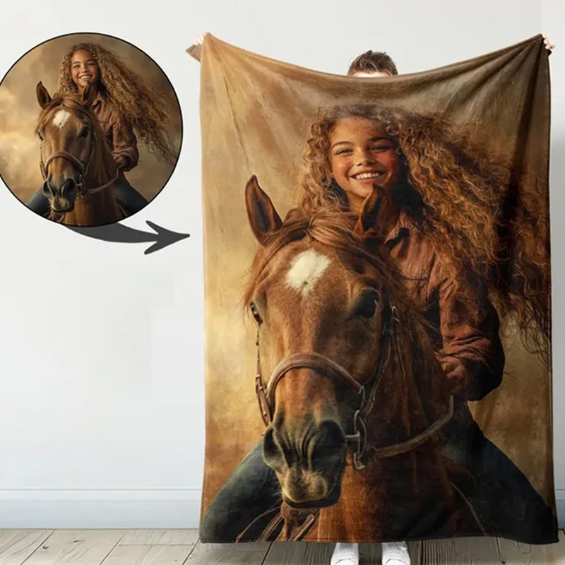 Personalized Riding Blanket Equestrian Horse Photo Custom Keepsake Blanket for Horse Enthusiast Family Blanket for Riding Lovers Equestrian Lovers