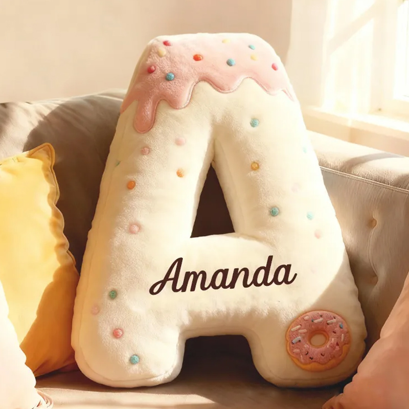 Personalized Donut Letter Pillow Kids with Custom Name Graphic 3D Print Donut Throw Pillow for Kids Baker Baking Lover