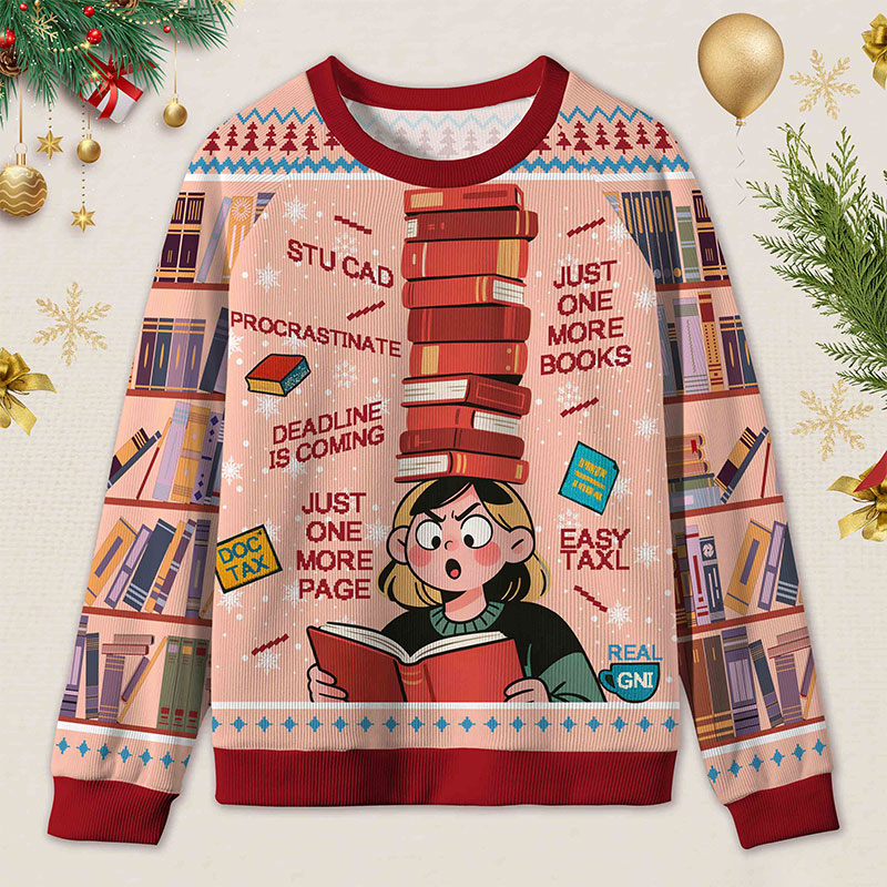 Personalized Reading Procrastination Humor Ugly Sweater Librarian Life Holiday Gift for Book Lovers