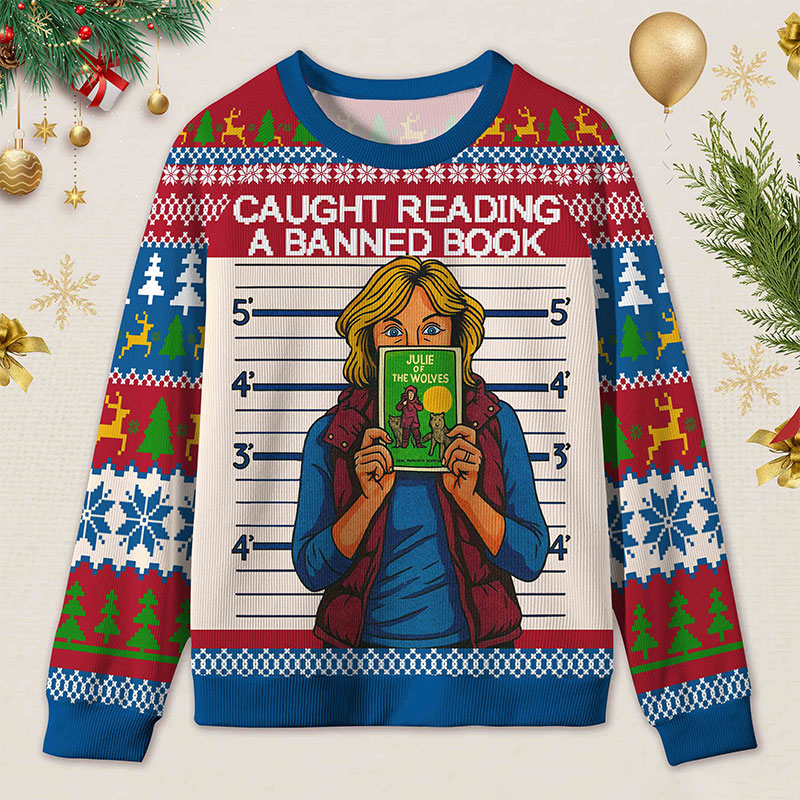 Personalized Banned Books Secret Reading Defiant Manifesto Ugly Sweater Holiday Gift for Book Lovers