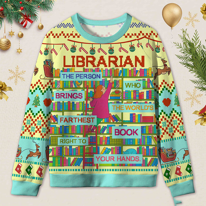 Personalized Librarian Tribute Ugly Sweater Office Holiday Party Gift for librarian