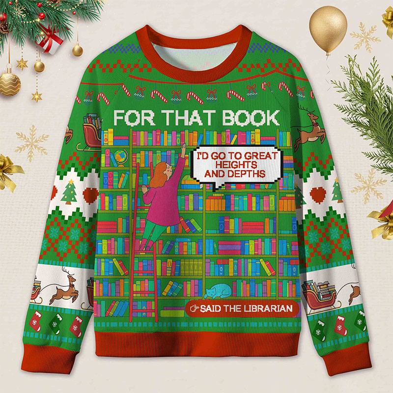 Personalized Library Slogan Witty Ugly Sweater Holiday Gift for Librarians