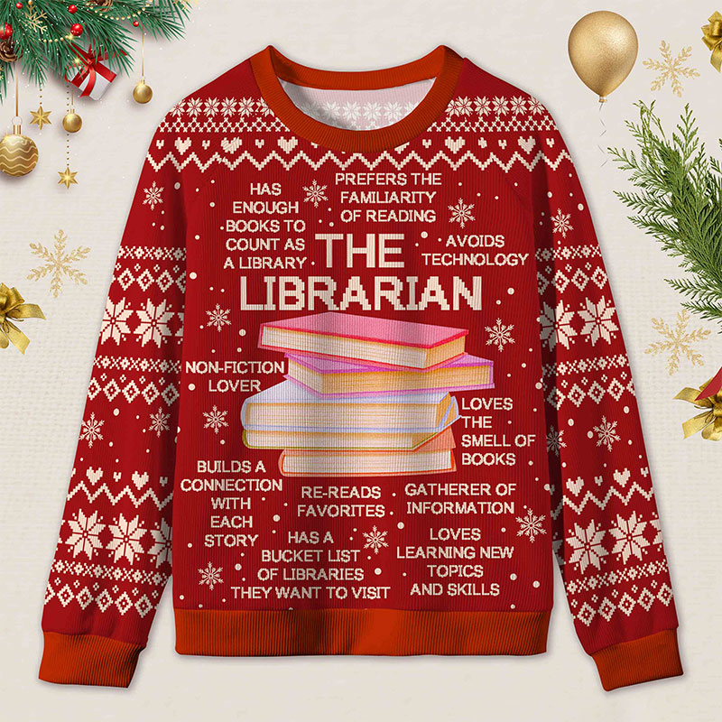 Personalized Librarian Book Spirit Ugly Sweater Holiday Gift for Librarians