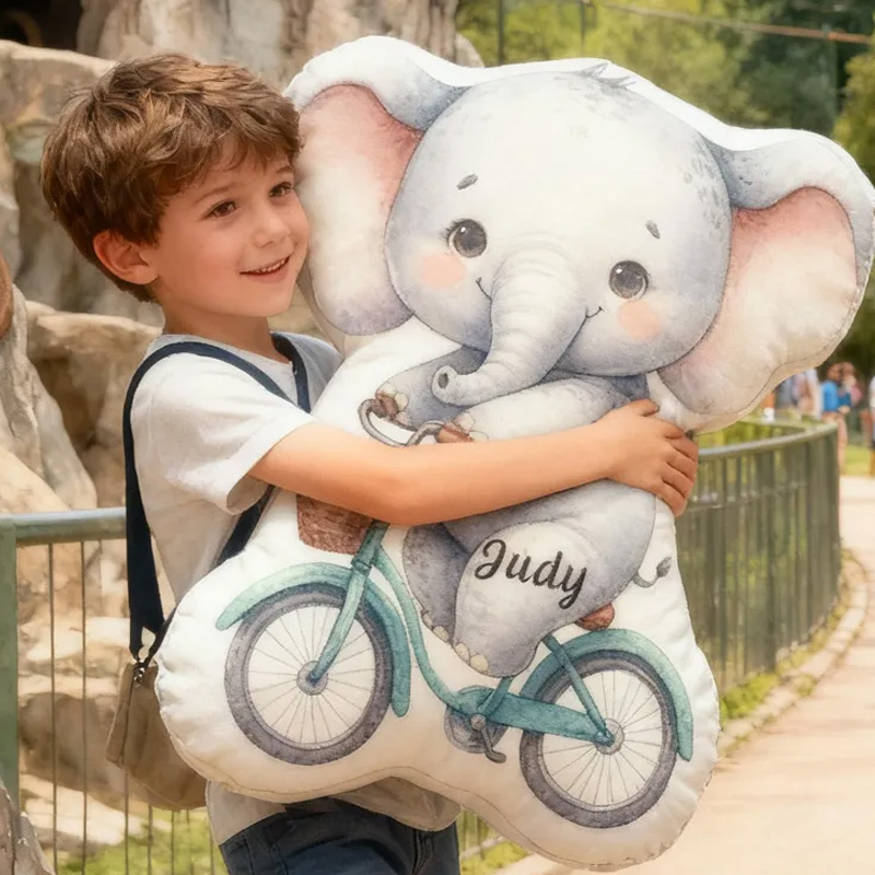 Personalized Elephant Bike Pillow Cozy Graphic 3D Print Bow Letter Pillow Name Pillow Comfortable Travel Cushion for Kids Riding Lovers Sale-megacustom
