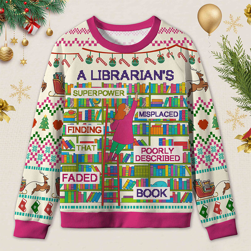 Personalized Librarian Superpowers Funny Ugly Sweater Office Holiday Party Gift for librarian