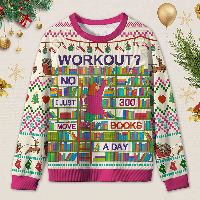 Personalized Book Lifting Workout Humor Ugly Sweater Office Holiday Party Gift for librarian