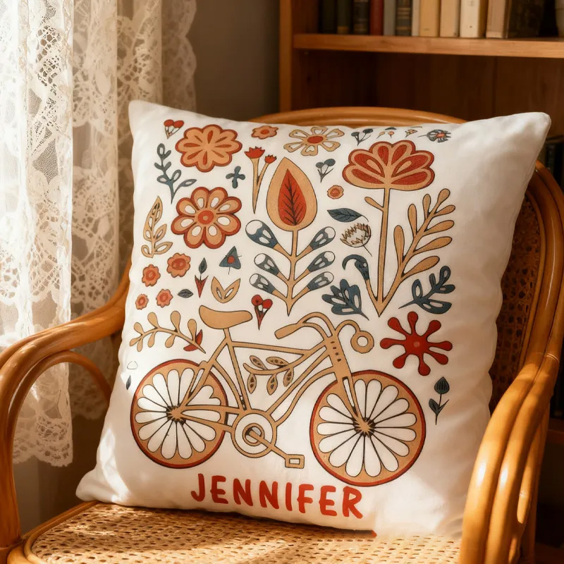 Personalised Flower Bycicle Lover Bike Cushion Pillow for Biker Cycling Riding Lovers