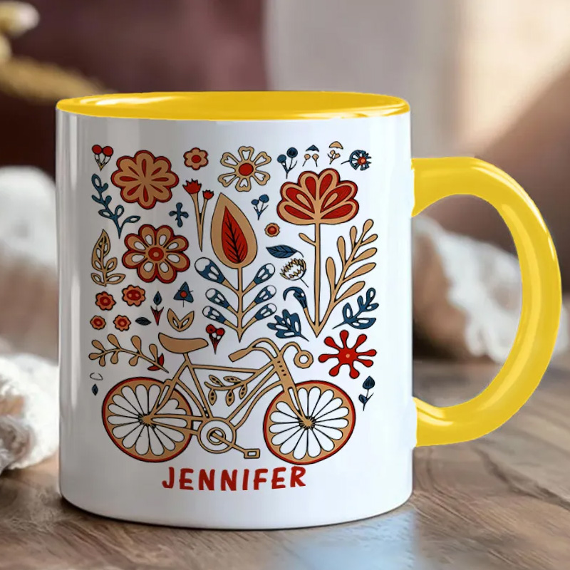 Personalized Flower Bicycle Mug Mountain Bike Gifts Colourful Mug for Biker Friend Birthday for Him or Her for Biker Cycling Riding Lovers