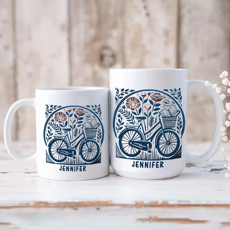 Personalized Floral Bkie Coffee Mug Gift for Cyclist for Biker Cycling Riding Lovers