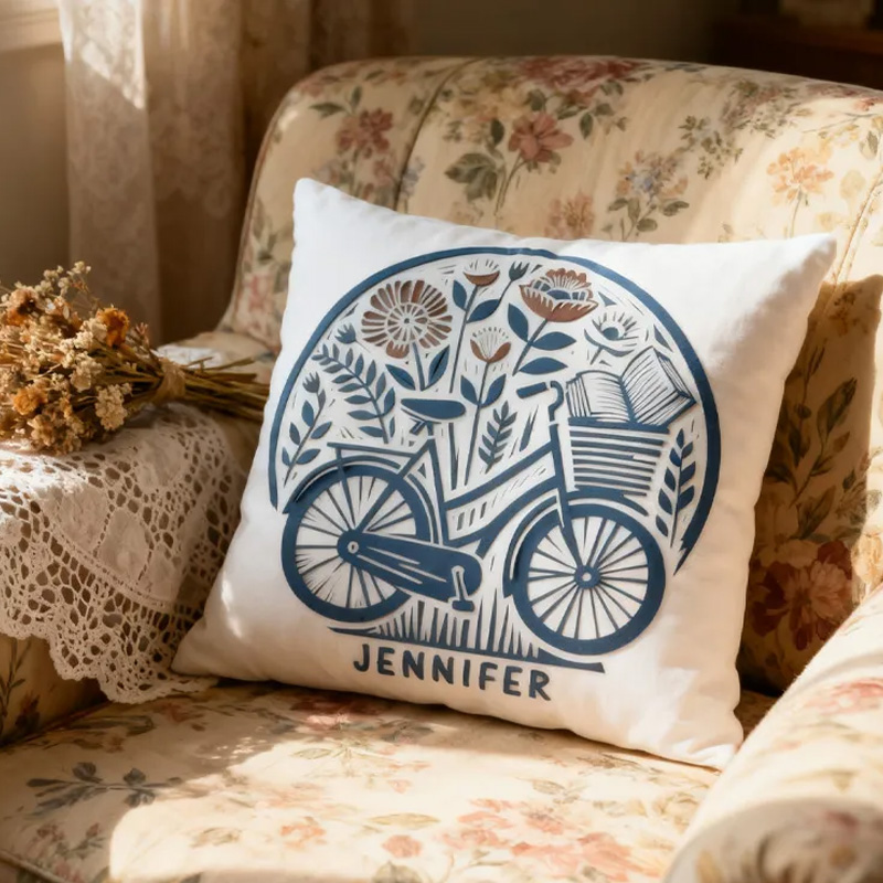 Personalised Floral Book Lover Bike Cushion Pillow for Biker Cycling Riding Lovers