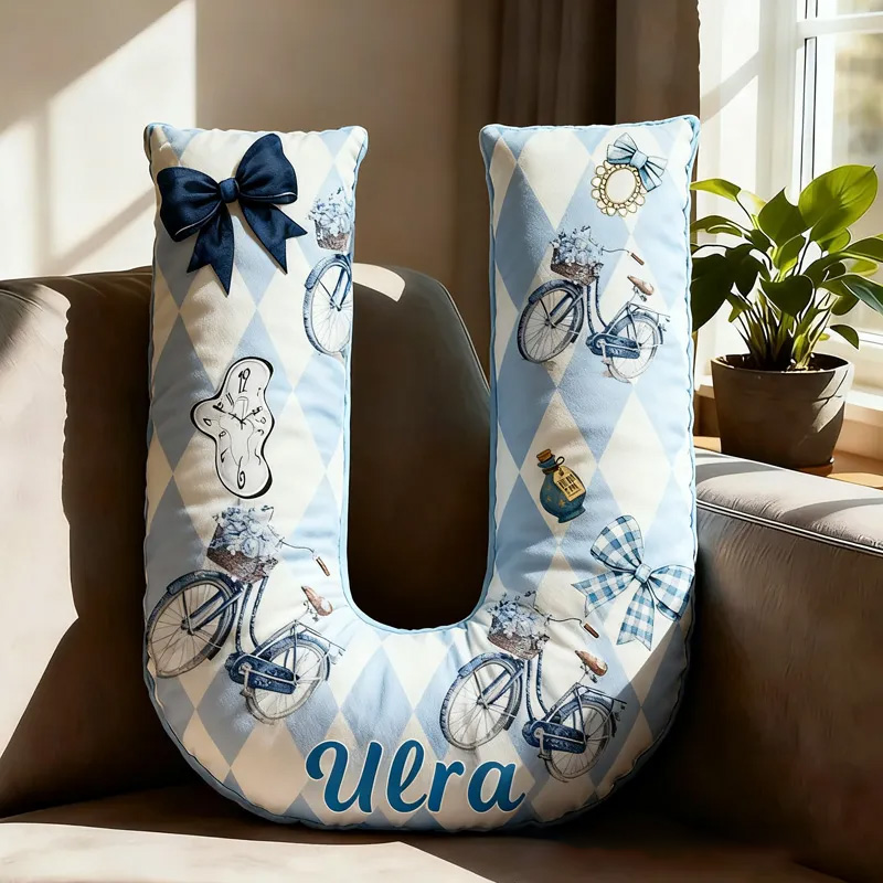 Personalized Cycling Dream Letter Pillow Graphic 3D Print Bow Letter Pillow Name Pillow Comfortable Travel Cushion for Riders Riding Lovers