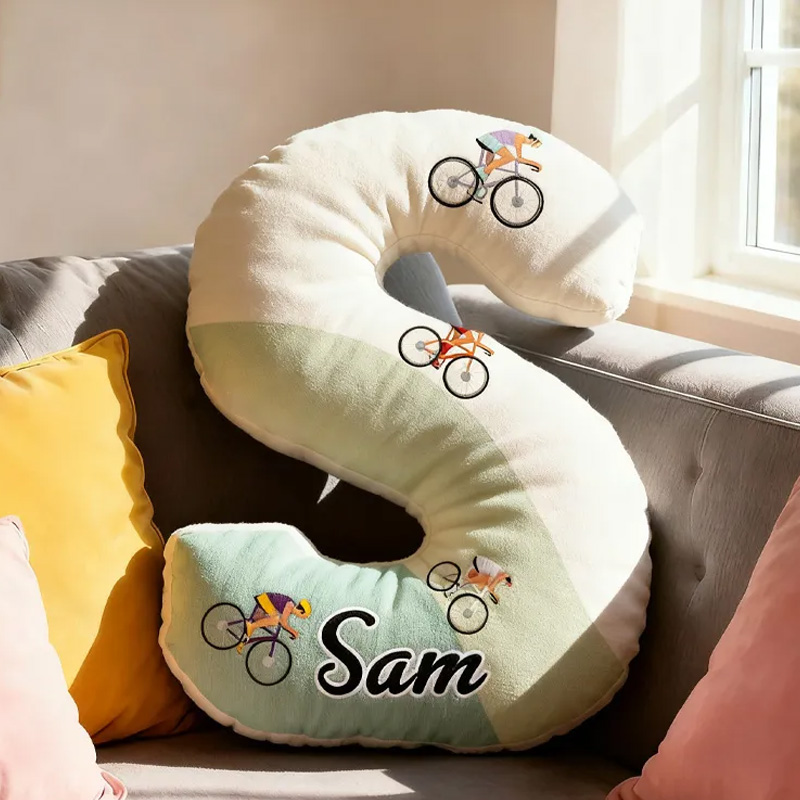 Personalized Retro Road Cycling Letter Pillow Graphic 3D Print Funny Letter Pillow Name Pillow Comfortable Travel Cushion for Riders Riding Lovers Sale-megacustom