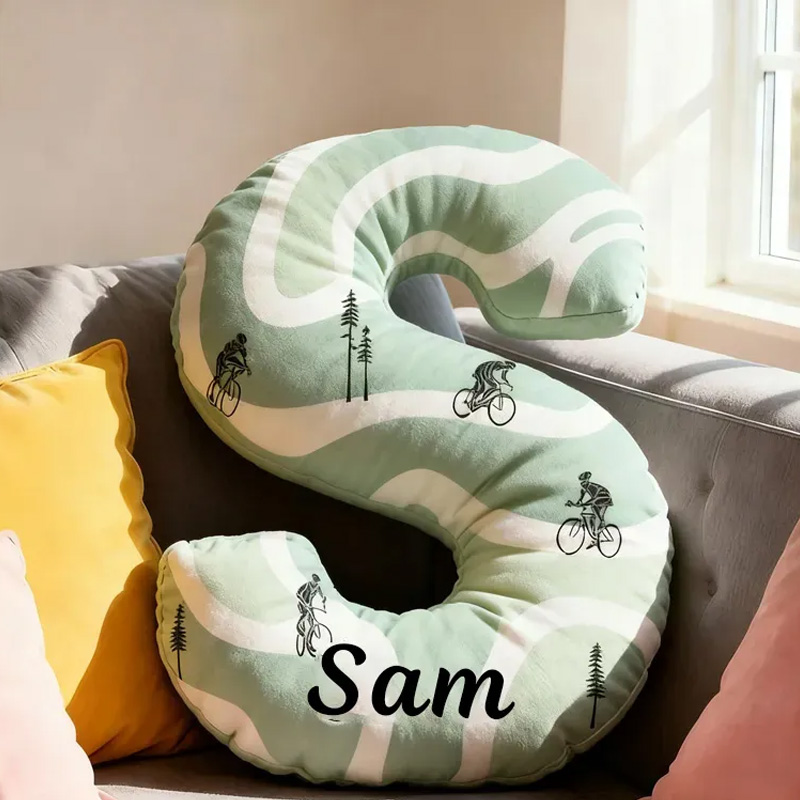 Personalized Retro Cycling Letter Pillow Graphic 3D Print Funny Letter Pillow Name Pillow Comfortable Travel Cushion for Riders Riding Lovers