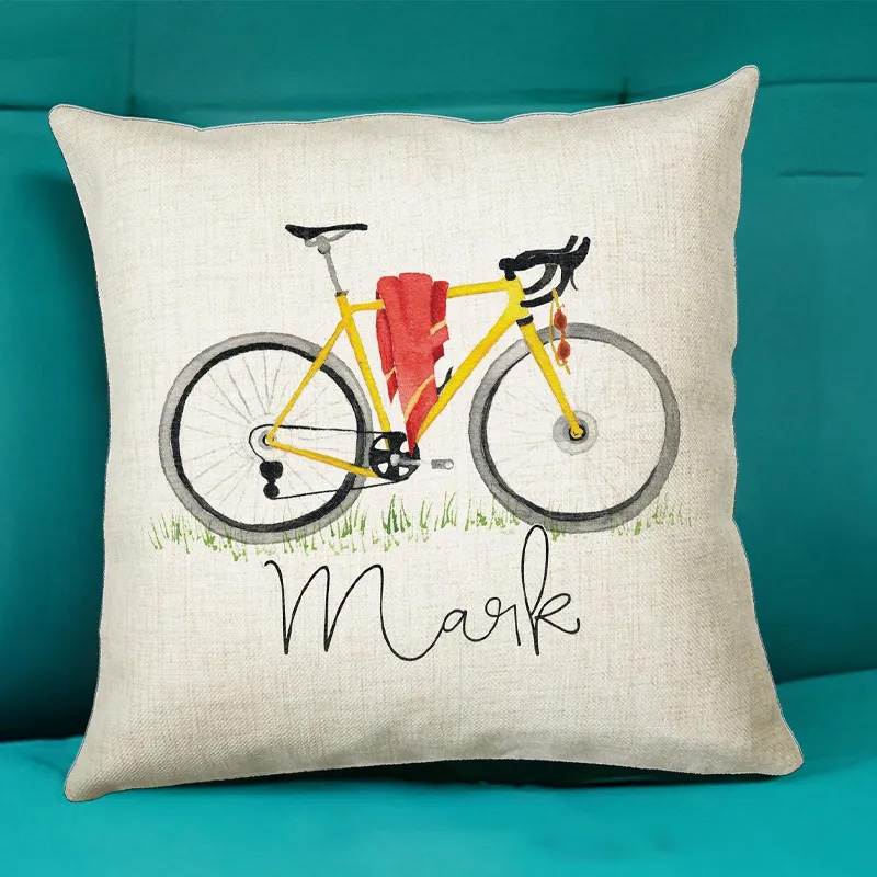 Personalized Cycling Cushion Gift Printed Name Design Throw Pillow Gift for Bike Riding Cyclist