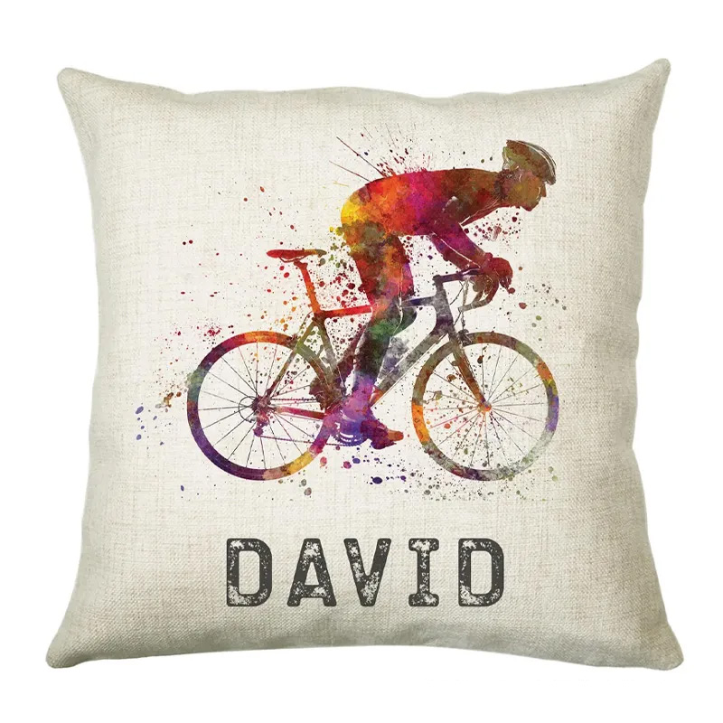 Personalized Cycling Cushion Gift Boys Girls Bedroom Printed Name Design Birthday Pillow Gift Sport Competition Decor