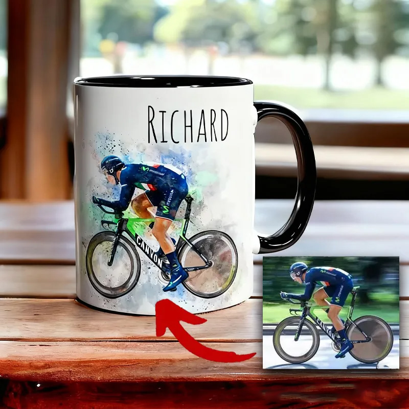 Personalized Custom Photo and Name Cycling Coffee Mug Bicycle Lover Mug Cyclist Gift Mountain Biker Gift Cycling Gift Bike Gift Bicyclist Mug